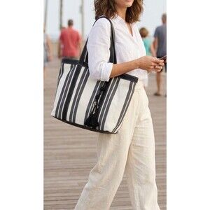 House of Harlow 1960 Striped Canvas Tote Bag Shoulder Tote Travel Beach New